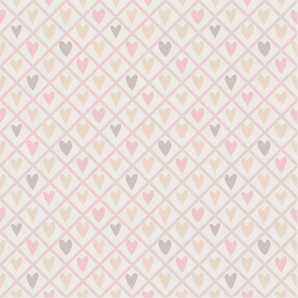 Cute seamless pattern with hand drawn hearts and plaid. — Stock Vector