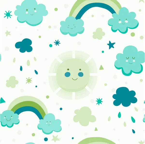 Cute seamless pattern with cloud, sun and rainbow. — Stock Vector