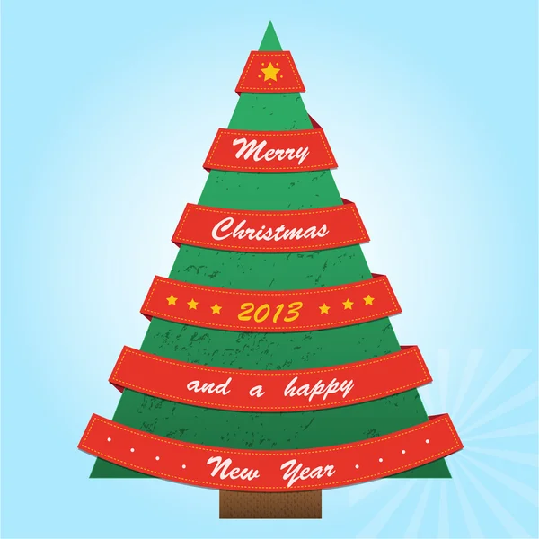 Vánoční strom s červené stužky — Stockový vektor
