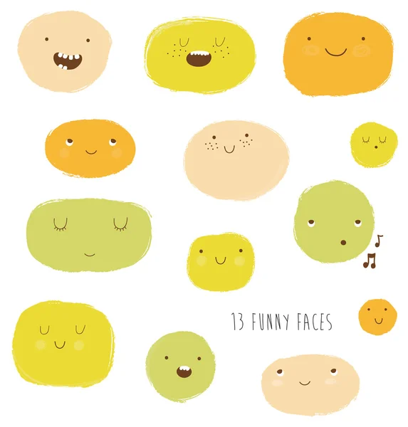 Drôle heureux visages souriants — Image vectorielle