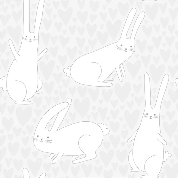 Симпатичный безморщинистый узор с кроликами и сердцами — стоковый вектор