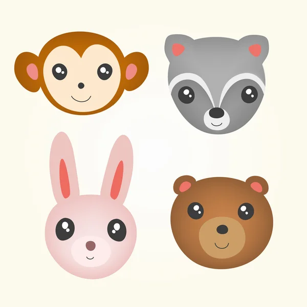 Set of cute animal head. — Stock Vector