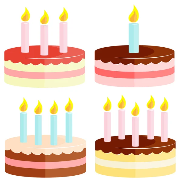 Set van cake van de kindverjaardag geïsoleerd op wit. — Stockvector