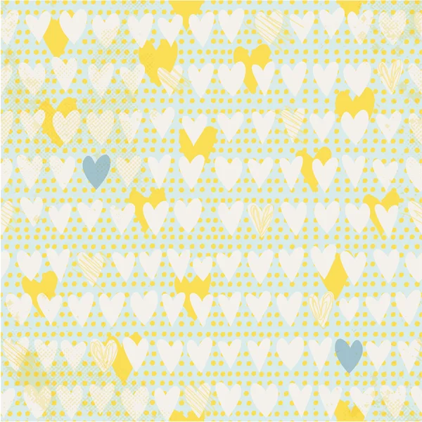 Cute seamless pattern with hand drawn hearts and polka dot background. — Stock Vector
