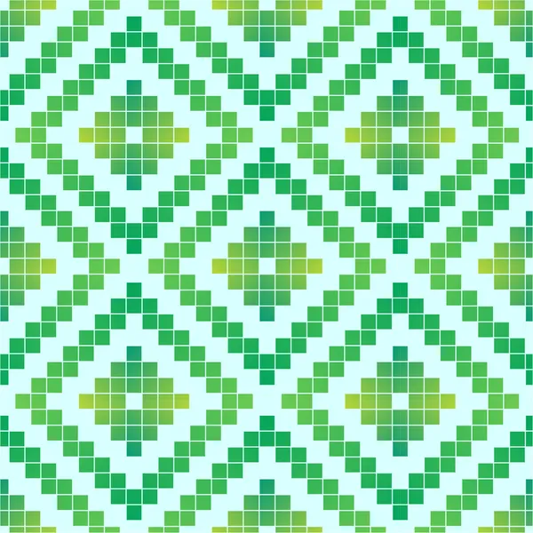 Geometric tribal pixel pattern in green colors — Stock Vector