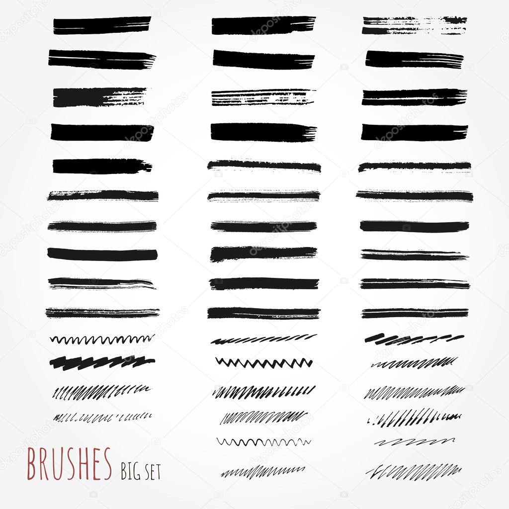 Big set of brushes. Abstract hand drawn ink strokes