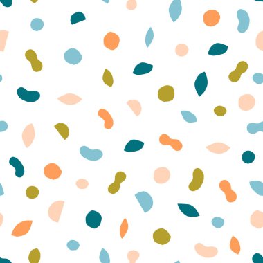 Farklı modern şekillere sahip kusursuz bir doku. Kağıt kesiği geometrik şekilli yaratıcı desen. Çok renkli arkaplan
