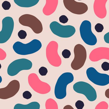 Soyut şekilli, kusursuz bir doku. Geometrik şekiller, noktalar ve kabarcıklar. Modern kesme şekilli soyut arkaplan.