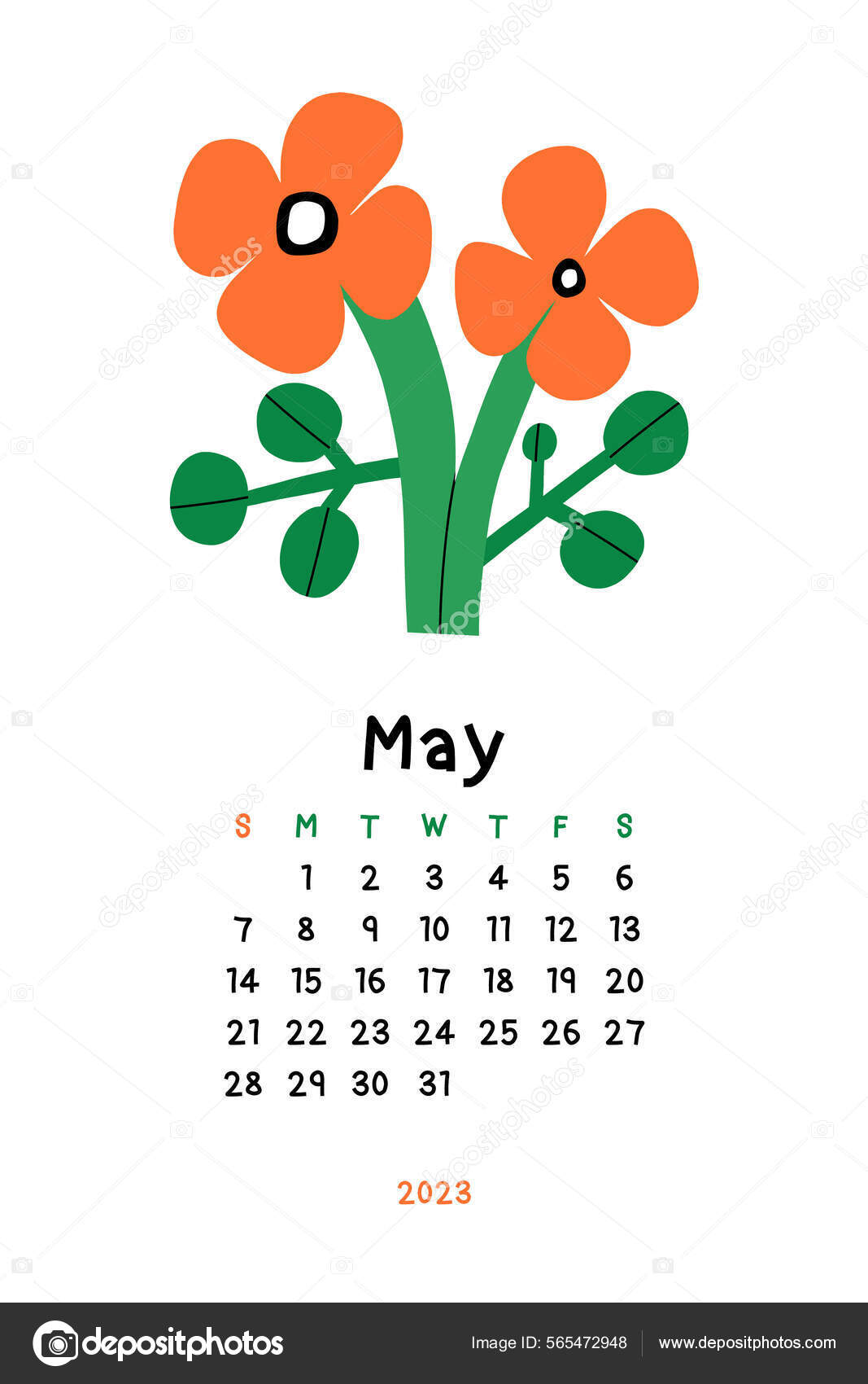 Beautiful Floral Calendar May 2023 Botanical Printable Vector Template  Monthly Stock Photo by ©iliveinoctober 565472948