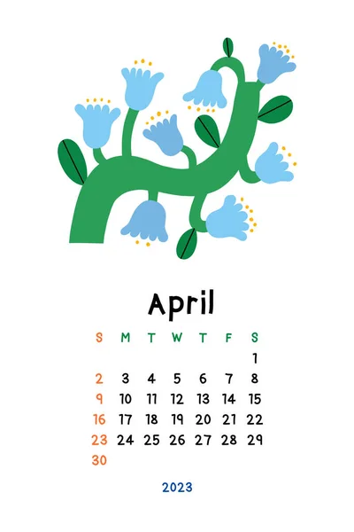 Прекрасний Квітковий Календар Квітень 2023 Ботанічний Друк Векторний Шаблон Щомісячний — стокове фото