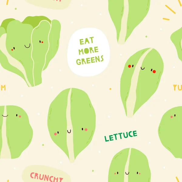 Super Cute Vector Seasonal Pattern Lettuce Summer Seasonal Vegetable Background — Stock Photo, Image