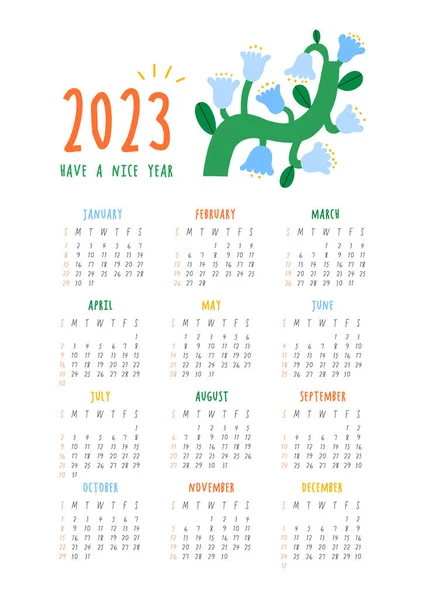 Piękny Kwiatowy Kalendarz Miłego Roku 2023 Botaniczny Wzór Wektora Druku — Zdjęcie stockowe