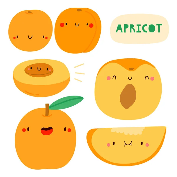 Super cute seasonal pattern with Apricots. Summer seasonal fruit background. Smiley apricot characters. Watermelon slices with faces on a white background