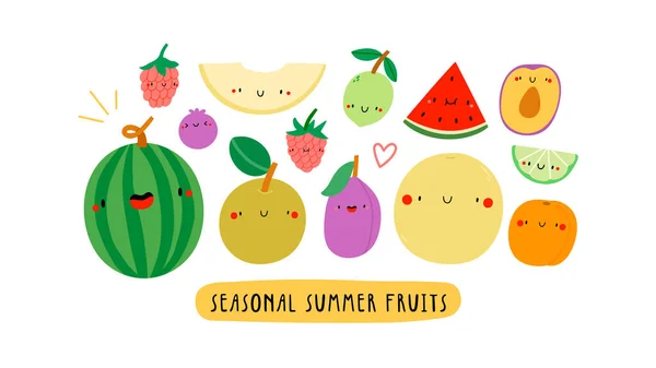 Leuke Illustratie Met Seizoensgebonden Zomerfruit Een Witte Achtergrond Smiley Cartoon — Stockfoto