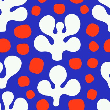 Cute simple vector pattern with abstract shapes and dots. Fun and colorful  hand drawn texture