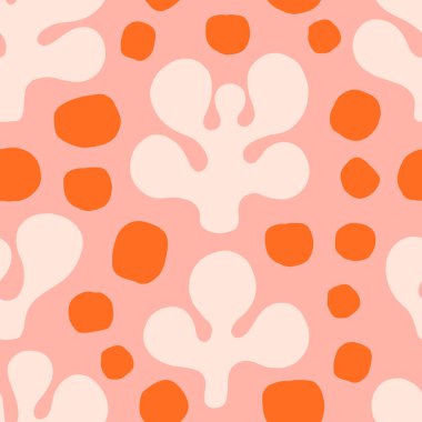 Soyut şekilleri ve noktaları olan basit bir vektör deseni. Eğlenceli ve renkli el çizimi dokusu