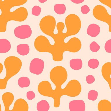 Soyut şekilleri ve noktaları olan basit bir vektör deseni. Eğlenceli ve renkli el çizimi dokusu