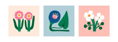 Beautiful vector collection of three different Flower illustrations. Hand drawn floral set. Perfect for wall art, packaging, stationery design 