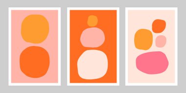 Beautiful Wall Art with different round shapes. Abstract triptych. Vector decoration set perfect for posters, prints, wall art and cards design