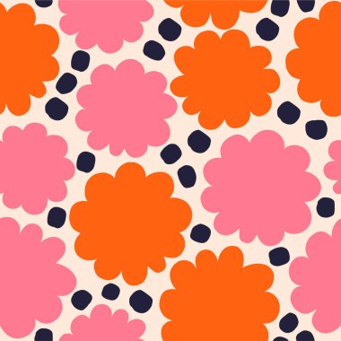 Vector abstract floral pattern. Cute and simple texture with hand drawn round shapes. Colorful background in retro style