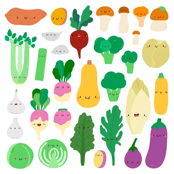 Super Cute Vector Collection Hand Drawn Vegetables Seasonal Vegetables Set — Stockvector