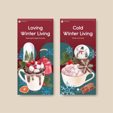 Instagram şablonu kış yaşam konsepti, suluboya tarzı