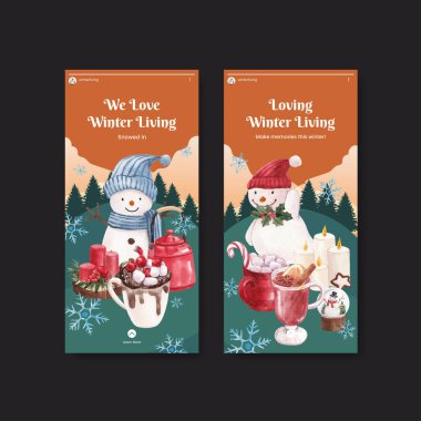 Instagram şablonu kış yaşam konsepti, suluboya tarzı
