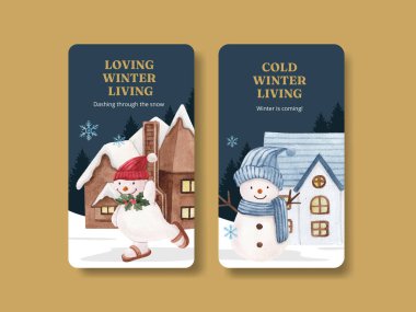 Instagram şablonu kış yaşam konsepti, suluboya tarzı