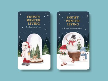 Instagram şablonu kış yaşam konsepti, suluboya tarzı