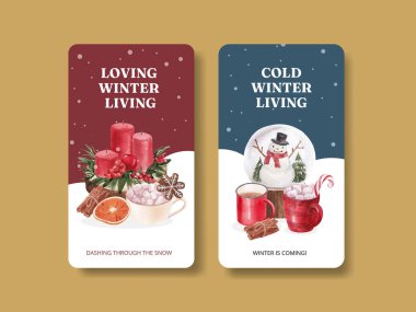 Instagram şablonu kış yaşam konsepti, suluboya tarzı