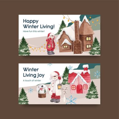 Kış yaşam konseptiyle Twitter şablonu, suluboya tarzı