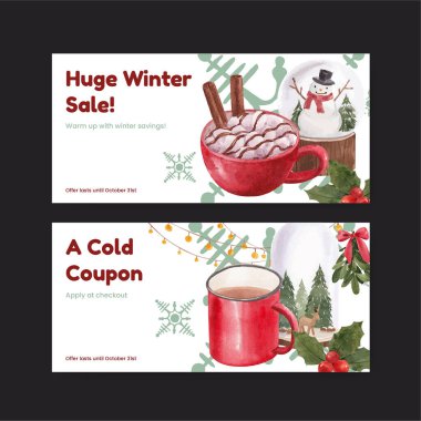 Kış yaşam konsepti olan fatura şablonu, suluboya tarzı