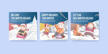 Sancak şablonu mutlu kış konsepti, suluboya tarzı