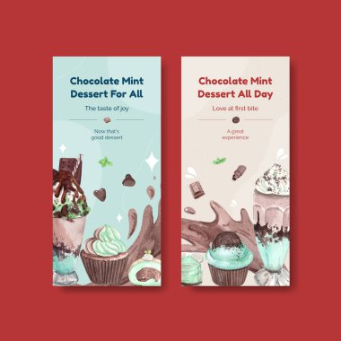 Çikolatalı nane şekerli broşür, suluboya stil.