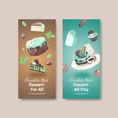 Çikolatalı nane şekerli broşür, suluboya stil.