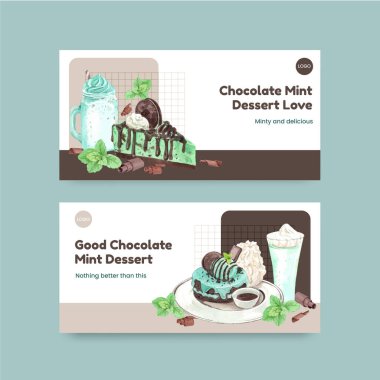 Twitter şablonu çikolatalı nane şekeri konsepti, suluboya tarzı