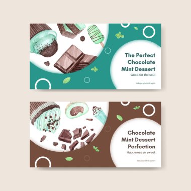 Twitter şablonu çikolatalı nane şekeri konsepti, suluboya tarzı