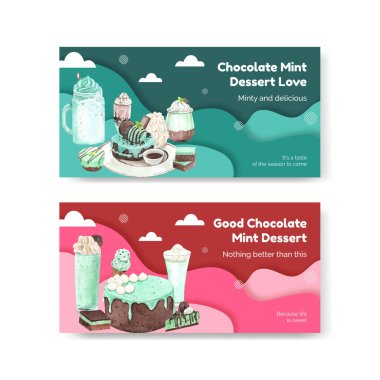 Twitter şablonu çikolatalı nane şekeri konsepti, suluboya tarzı