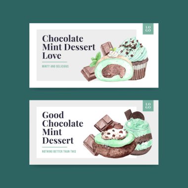 Twitter şablonu çikolatalı nane şekeri konsepti, suluboya tarzı