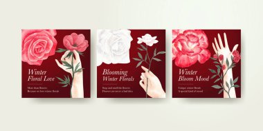 Sancak şablonu, kış çiçekli konsept, suluboya stil