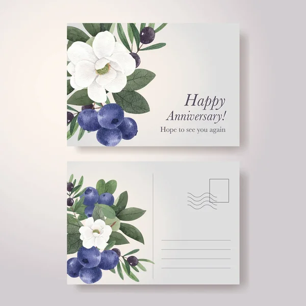 Postkartenvorlage Mit Winterlichem Blumenkonzept Aquarell Styling — Stockvektor