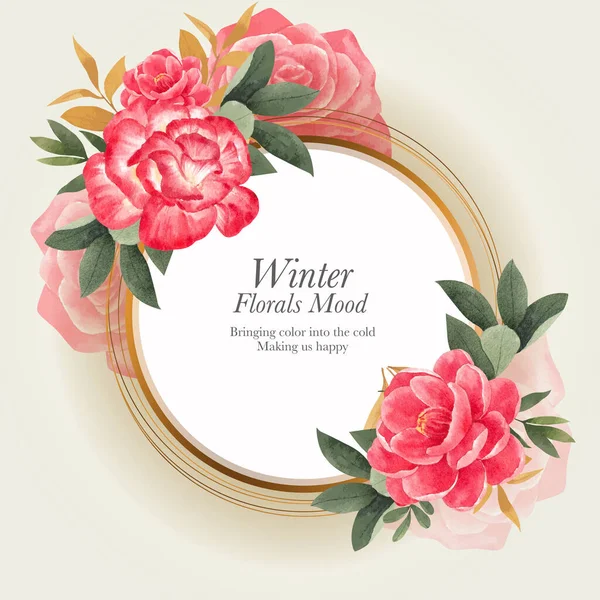 Στεφάνι Template Χειμώνα Floral Έννοια Υδατογραφία Styl — Διανυσματικό Αρχείο