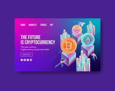 Kripto para birimi kavramına sahip web şablonu, suluboya styl