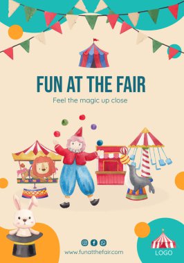 Sirk panayırı konsepti olan poster şablonu, suluboya stil