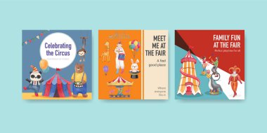 Pankart şablonu sirk fuarı konsepti, suluboya stil