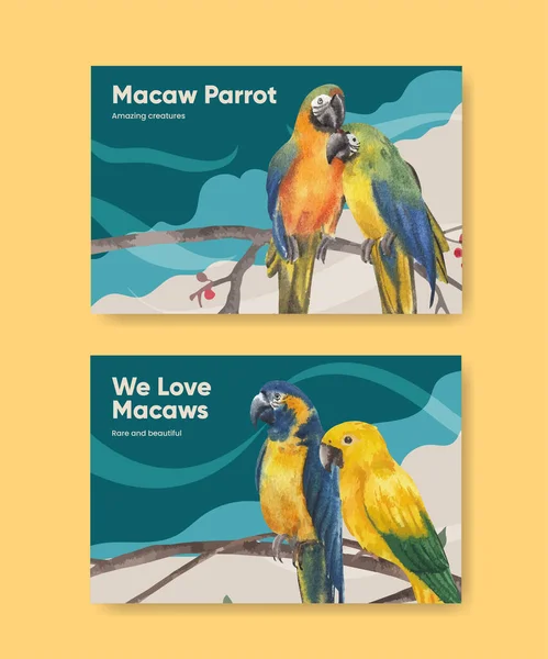 Facebook Mall Med Macaw Papegoja Fågel Koncept Akvarell Stil — Stock vektor