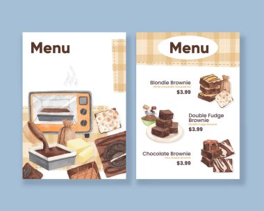 Ev yapımı browni konsepti olan menü şablonu, suluboya stil