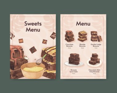 Ev yapımı browni konsepti olan menü şablonu, suluboya stil