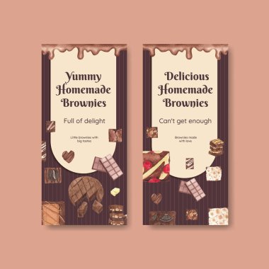 Ev yapımı browni konsepti olan el ilanı şablonu, suluboya stil