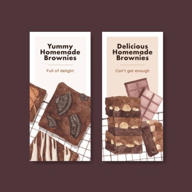Ev yapımı browni konsepti olan el ilanı şablonu, suluboya stil